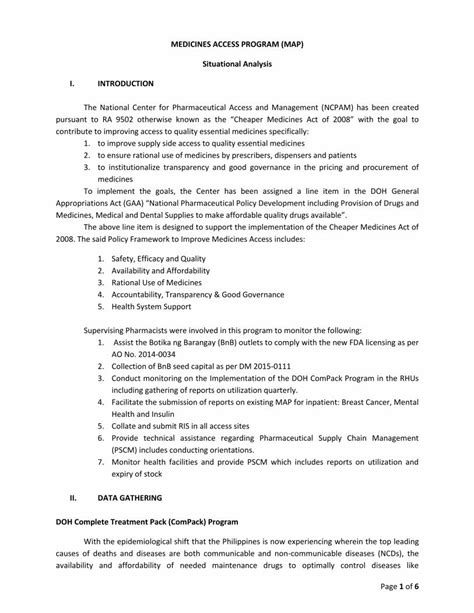 MEDICINES ACCESS PROGRAM (MAP) Situational Analysis I..